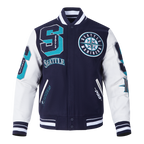 MLB SEATTLE MARINERS MASH UP MEN'S RIB WOOL VARSITY JACKET (MIDNIGHT NAVY/WHITE)