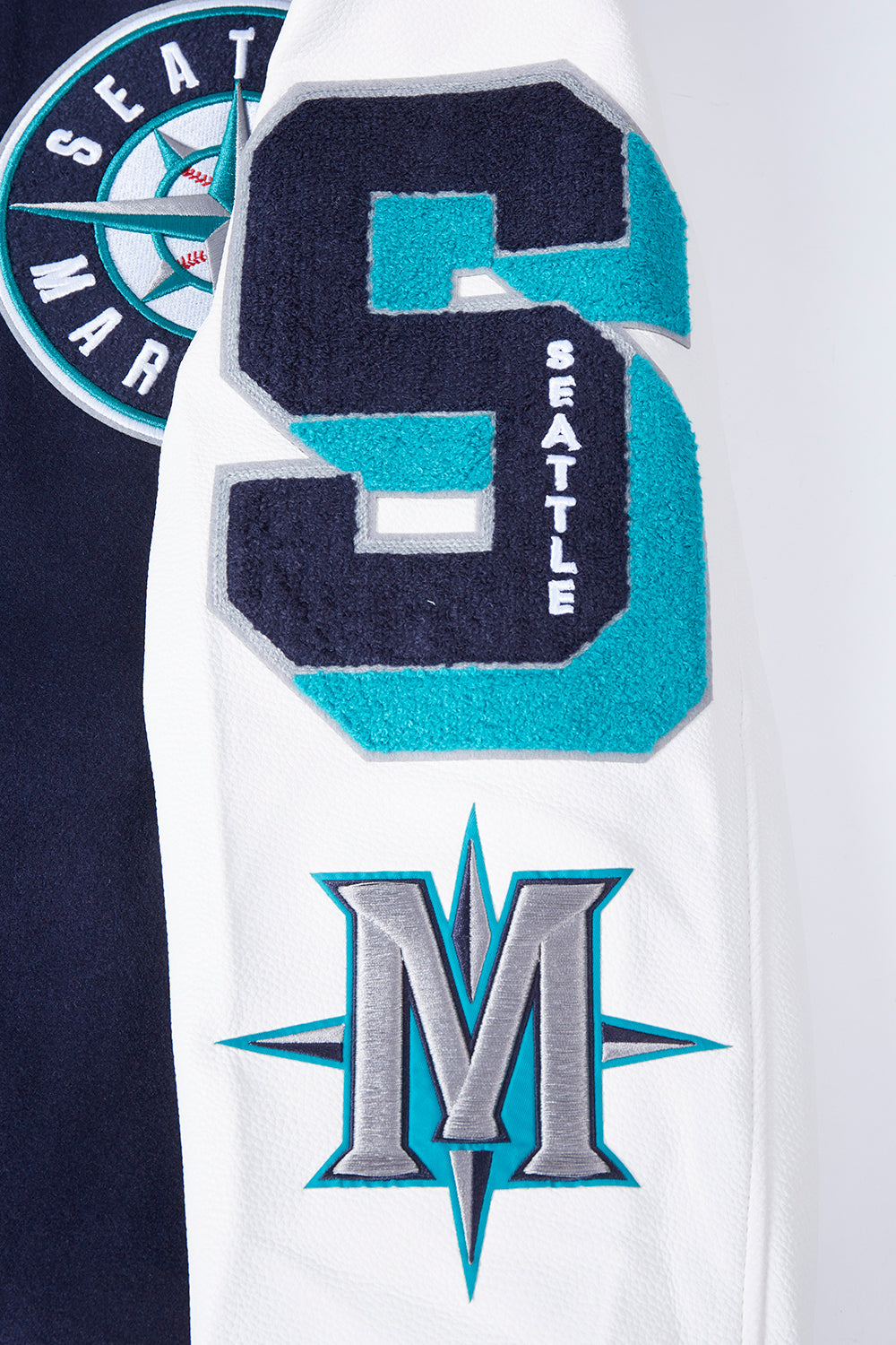 MLB SEATTLE MARINERS MASH UP MEN'S RIB WOOL VARSITY JACKET (MIDNIGHT NAVY/WHITE)