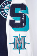 MLB SEATTLE MARINERS MASH UP MEN'S RIB WOOL VARSITY JACKET (MIDNIGHT NAVY/WHITE)