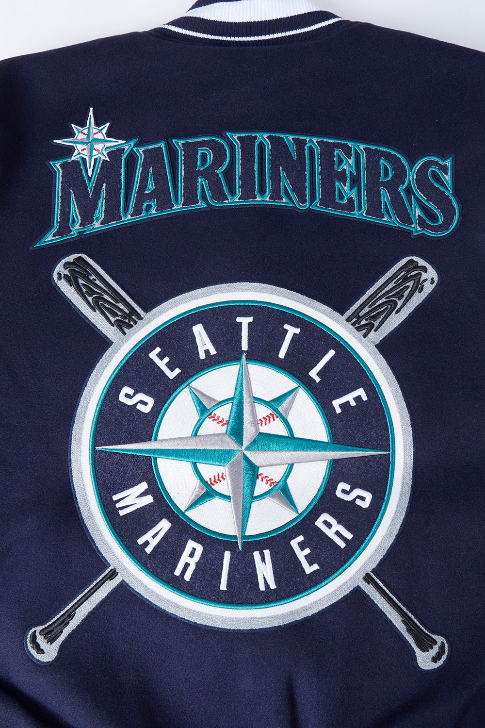 MLB SEATTLE MARINERS MASH UP MEN'S RIB WOOL VARSITY JACKET (MIDNIGHT NAVY/WHITE)