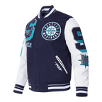 MLB SEATTLE MARINERS MASH UP MEN'S RIB WOOL VARSITY JACKET (MIDNIGHT NAVY/WHITE)