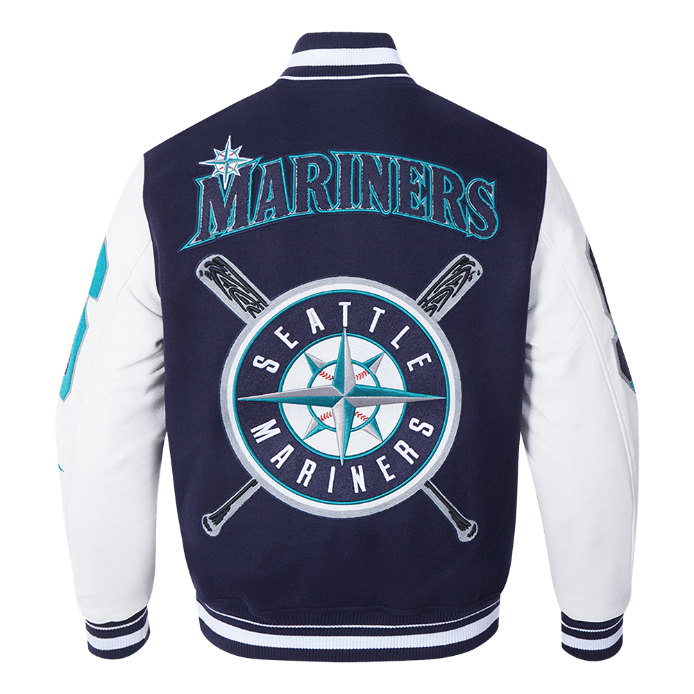 MLB SEATTLE MARINERS MASH UP MEN'S RIB WOOL VARSITY JACKET (MIDNIGHT NAVY/WHITE)
