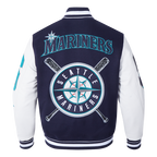 MLB SEATTLE MARINERS MASH UP MEN'S RIB WOOL VARSITY JACKET (MIDNIGHT NAVY/WHITE)