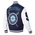 MLB SEATTLE MARINERS MASH UP MEN'S RIB WOOL VARSITY JACKET (MIDNIGHT NAVY/WHITE)