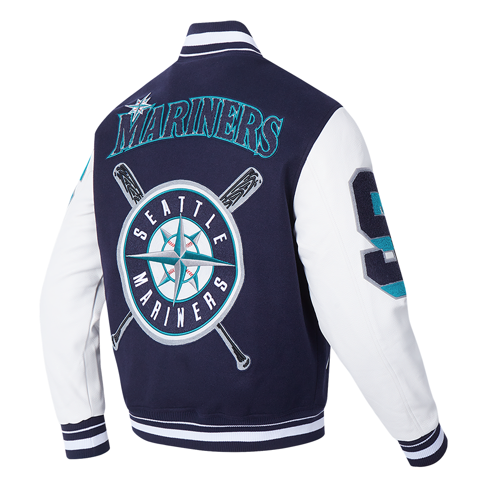 MLB SEATTLE MARINERS MASH UP MEN'S RIB WOOL VARSITY JACKET (MIDNIGHT NAVY/WHITE)