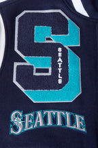 MLB SEATTLE MARINERS MASH UP MEN'S RIB WOOL VARSITY JACKET (MIDNIGHT NAVY/WHITE)