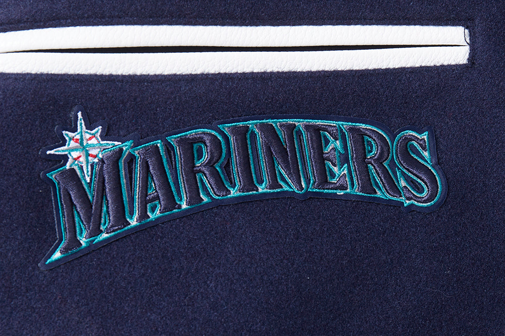 MLB SEATTLE MARINERS MASH UP MEN'S RIB WOOL VARSITY JACKET (MIDNIGHT NAVY/WHITE)