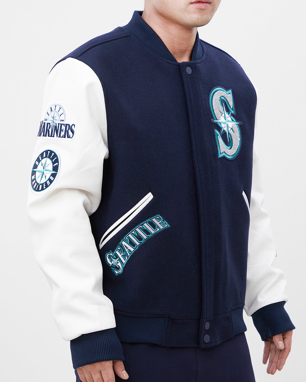 MLB SEATTLE MARINERS CLASSIC WOOL MEN'S VARSITY JACKET (MIDNIGHT NAVY/WHITE)