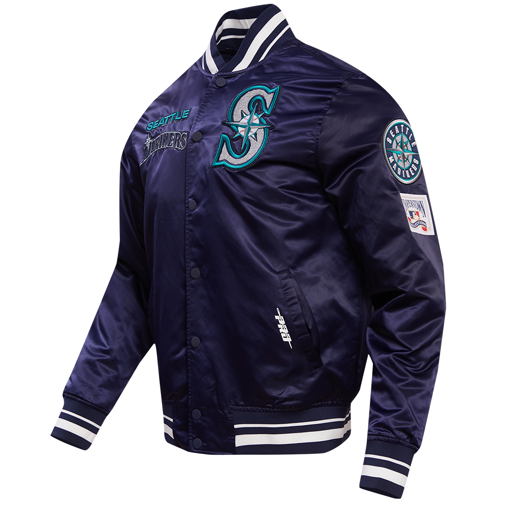 MLB SEATTLE MARINERS RETRO CLASSIC MEN'S RIB SATIN JACKET (MIDNIGHT NAVY)