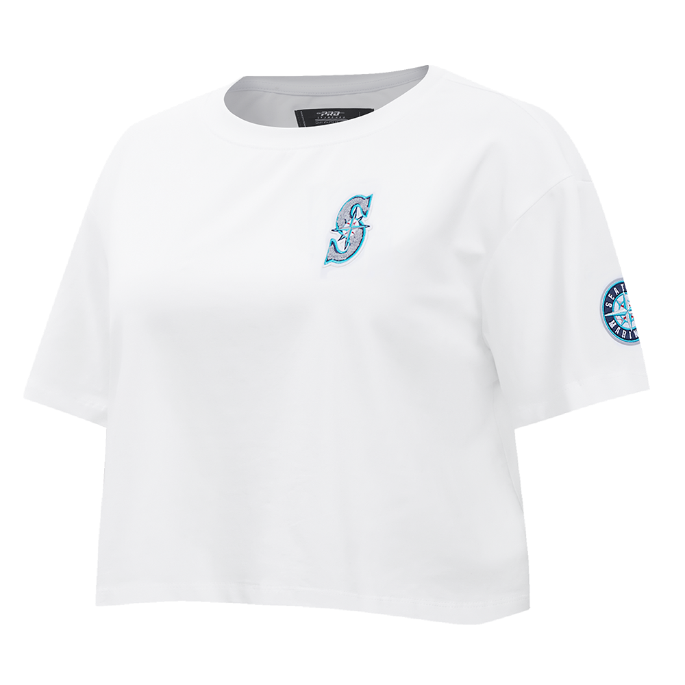 MLB SEATTLE MARINERS CLASSIC WOMEN'S SINGLE JERSEY BOXY TOP (WHITE)