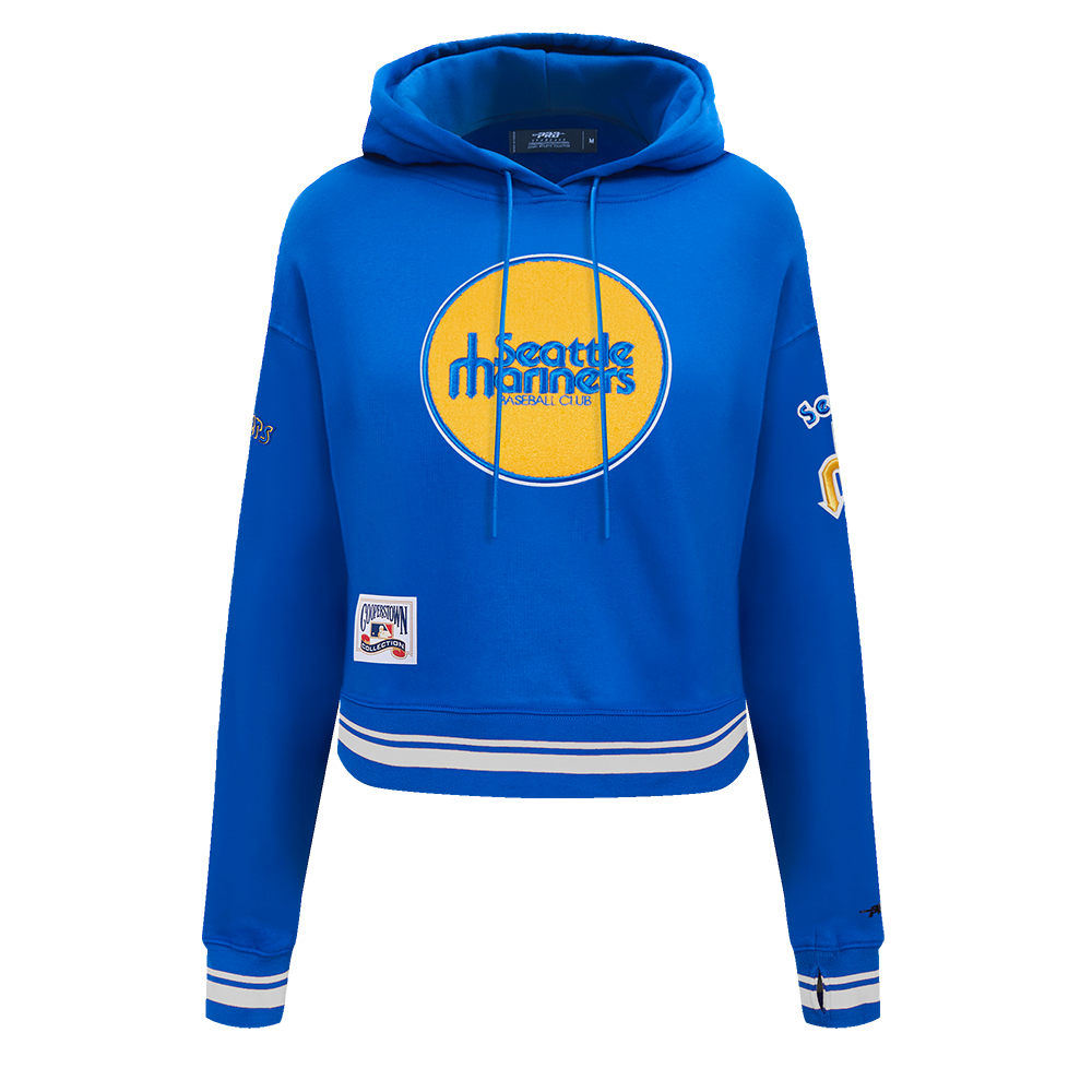 MLB SEATTLE MARINERS RETRO CLASSIC WOMEN'S RIB CROPPED PULLOVER HOODIE (ROYAL BLUE)