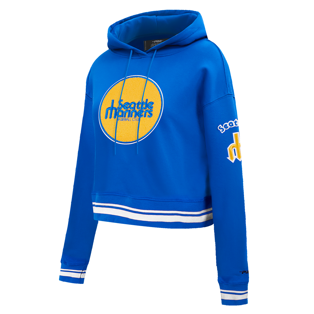MLB SEATTLE MARINERS RETRO CLASSIC WOMEN'S RIB CROPPED PULLOVER HOODIE (ROYAL BLUE)