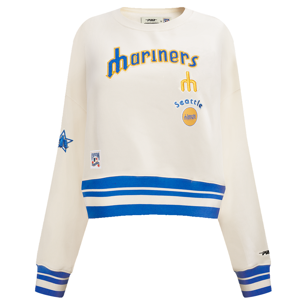 MLB SEATTLE MARINERS RETRO CLASSIC CHANDAIL À COL ROND CÔTELÉ POUR FEMME (COQUILLE D'ŒUF/BLEU ROYAL)