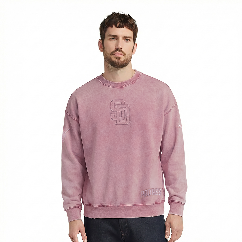 MLB SAN DIEGO PADRES WASHED CLASSIC MEN'S CREWNECK SWEATSHIRT (WASHED MAUVE)