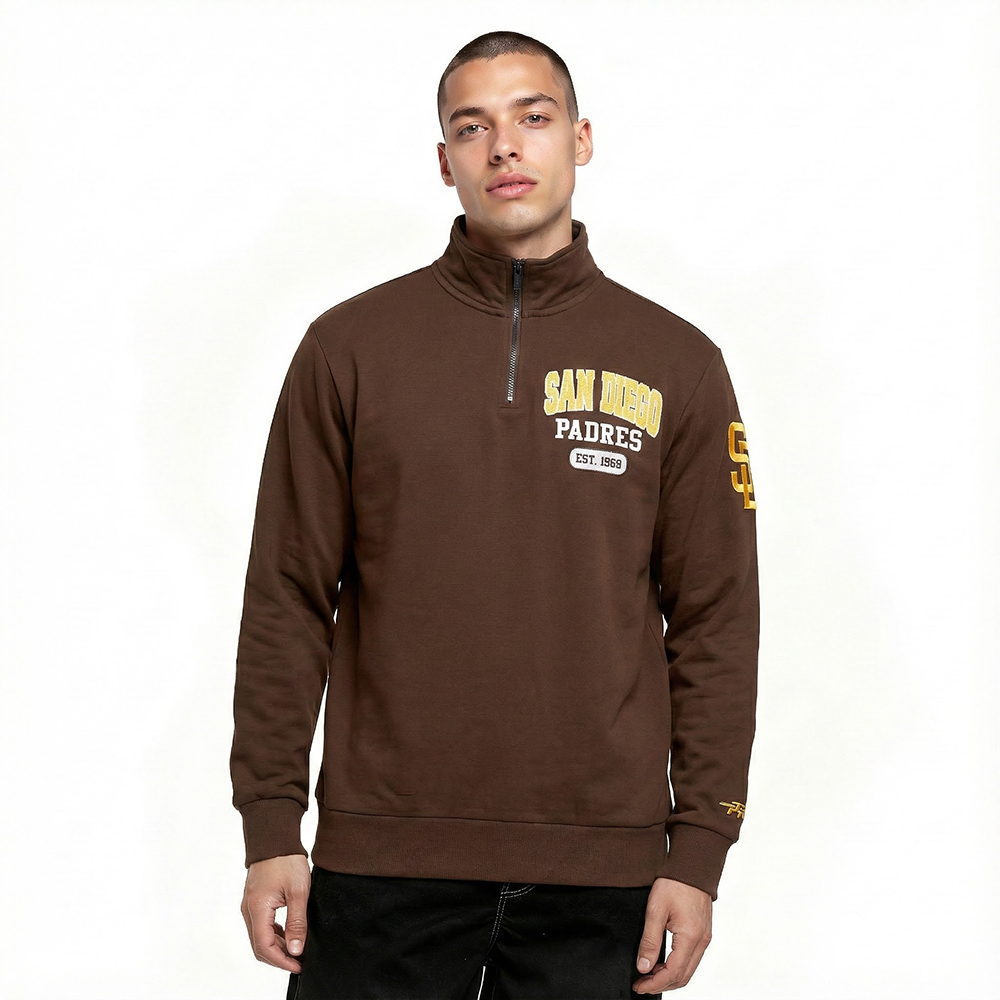 MLB SAN DIEGO PADRES CITY ARCH HAUT EN MOLLETON À GLISSIÈRE AU QUART POUR HOMME (BRUN)