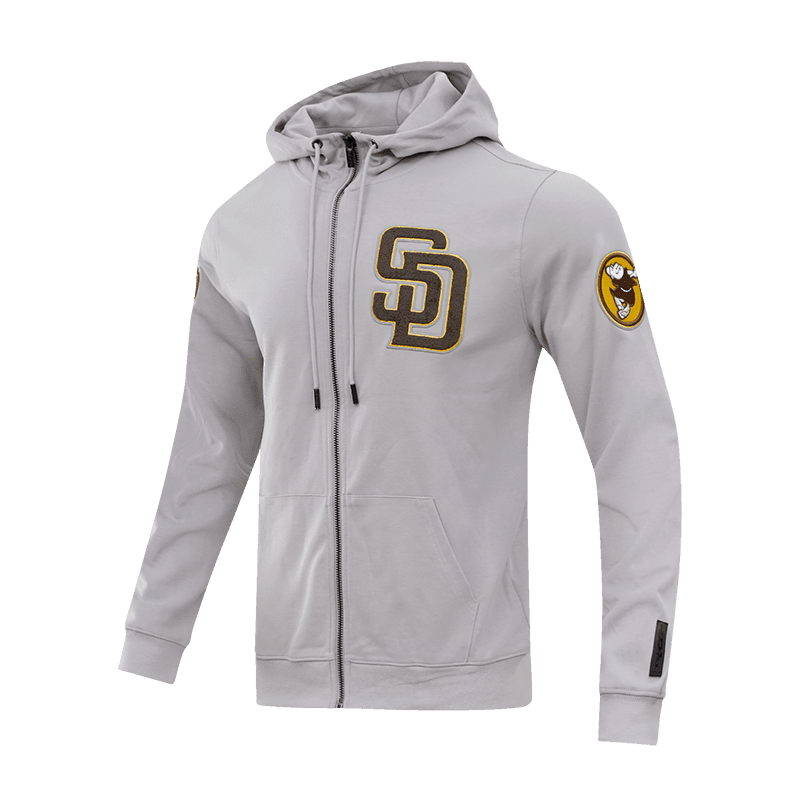 MLB SAN DIEGO PADRES CLASSIC CHENILLE MEN'S FULL ZIP PULLOVER HOODIE (GRAY)