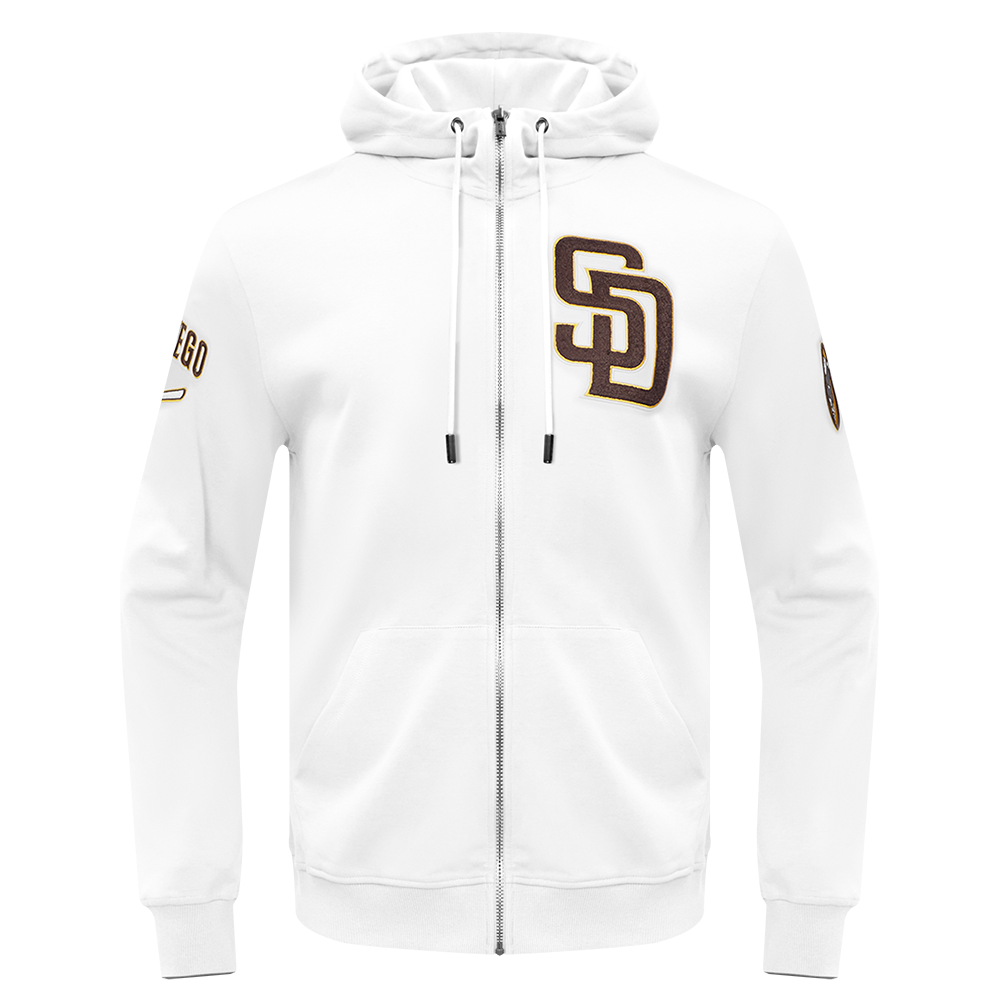 MLB SAN DIEGO PADRES CLASSIC CHENILLE CHANDAIL À CAPUCHON À GLISSIÈRE POUR HOMME (BLANC)