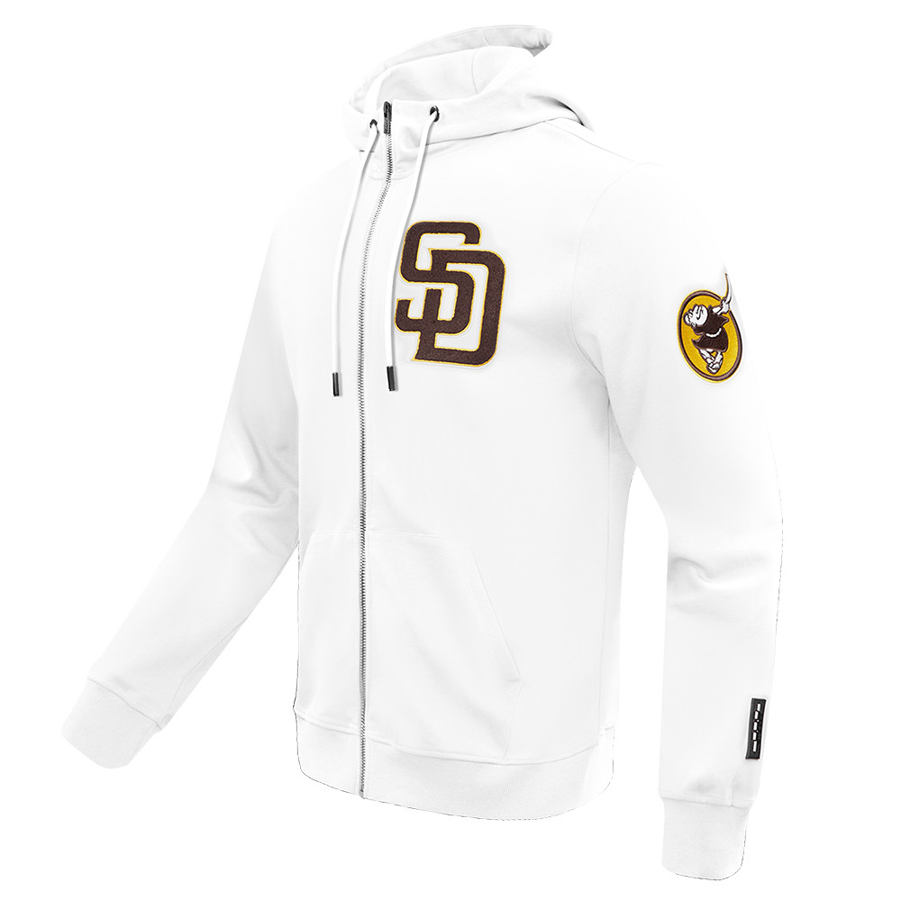 MLB SAN DIEGO PADRES CLASSIC CHENILLE MEN'S FULL ZIP PULLOVER HOODIE (WHITE)