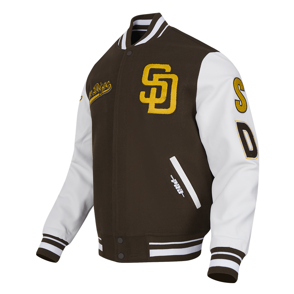 MLB SAN DIEGO PADRES SCRIPT TAIL MEN'S VARSITY JACKET (BROWN/WHITE)