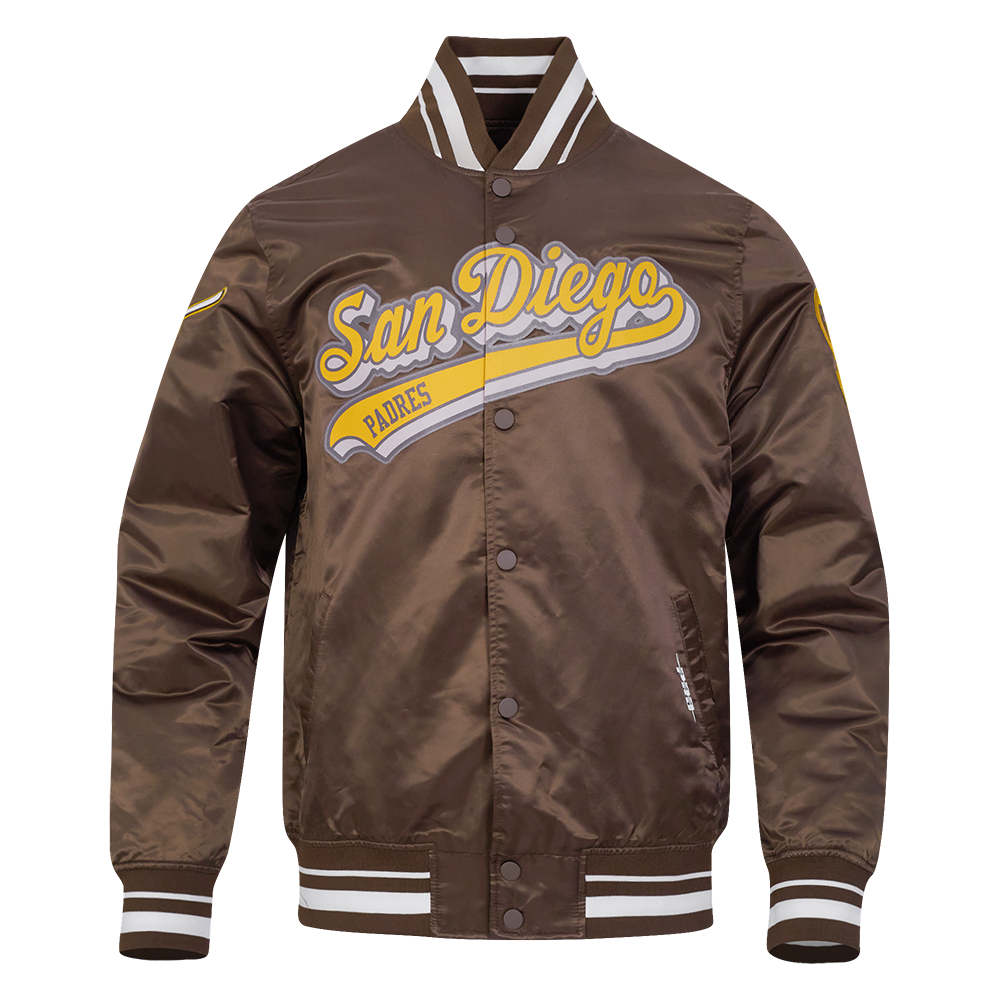 MLB SAN DIEGO PADRES SCRIPT TAIL MEN'S SATIN JACKET (BROWN)