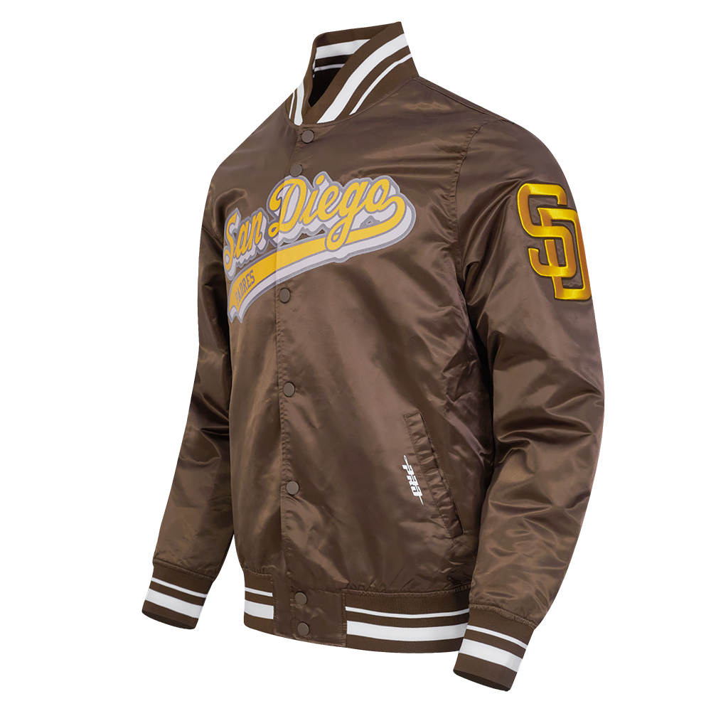 MLB SAN DIEGO PADRES SCRIPT TAIL MEN'S SATIN JACKET (BROWN)