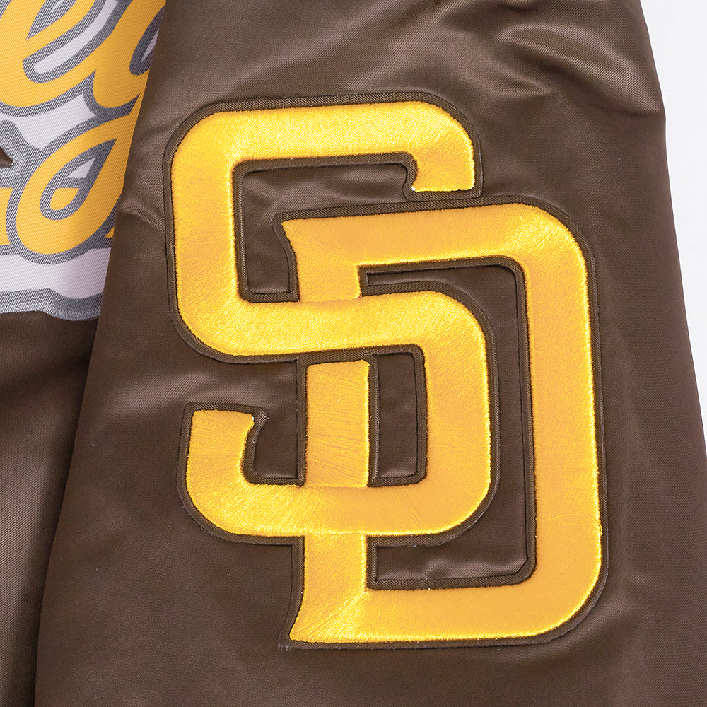 MLB SAN DIEGO PADRES SCRIPT TAIL MEN'S SATIN JACKET (BROWN)