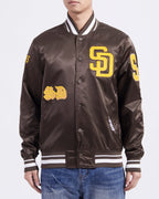 MLB SAN DIEGO PADRES OLD ENGLISH BLOUSON EN SATIN À BORDS CÔTELÉS POUR HOMME (BRUN)
