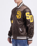 MLB SAN DIEGO PADRES OLD ENGLISH BLOUSON EN SATIN À BORDS CÔTELÉS POUR HOMME (BRUN)