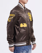 MLB SAN DIEGO PADRES OLD ENGLISH BLOUSON EN SATIN À BORDS CÔTELÉS POUR HOMME (BRUN)