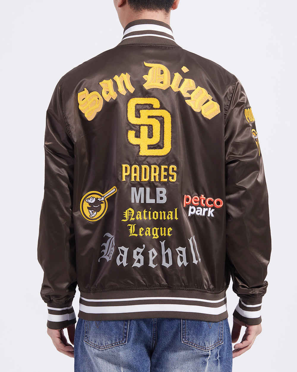 MLB SAN DIEGO PADRES OLD ENGLISH BLOUSON EN SATIN À BORDS CÔTELÉS POUR HOMME (BRUN)