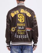 MLB SAN DIEGO PADRES OLD ENGLISH BLOUSON EN SATIN À BORDS CÔTELÉS POUR HOMME (BRUN)