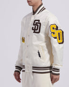 MLB SAN DIEGO PADRES OLD ENGLISH MEN'S RIB SATIN JACKET (EGGSHELL/ BROWN)