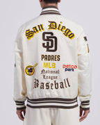 MLB SAN DIEGO PADRES OLD ENGLISH MEN'S RIB SATIN JACKET (EGGSHELL/ BROWN)