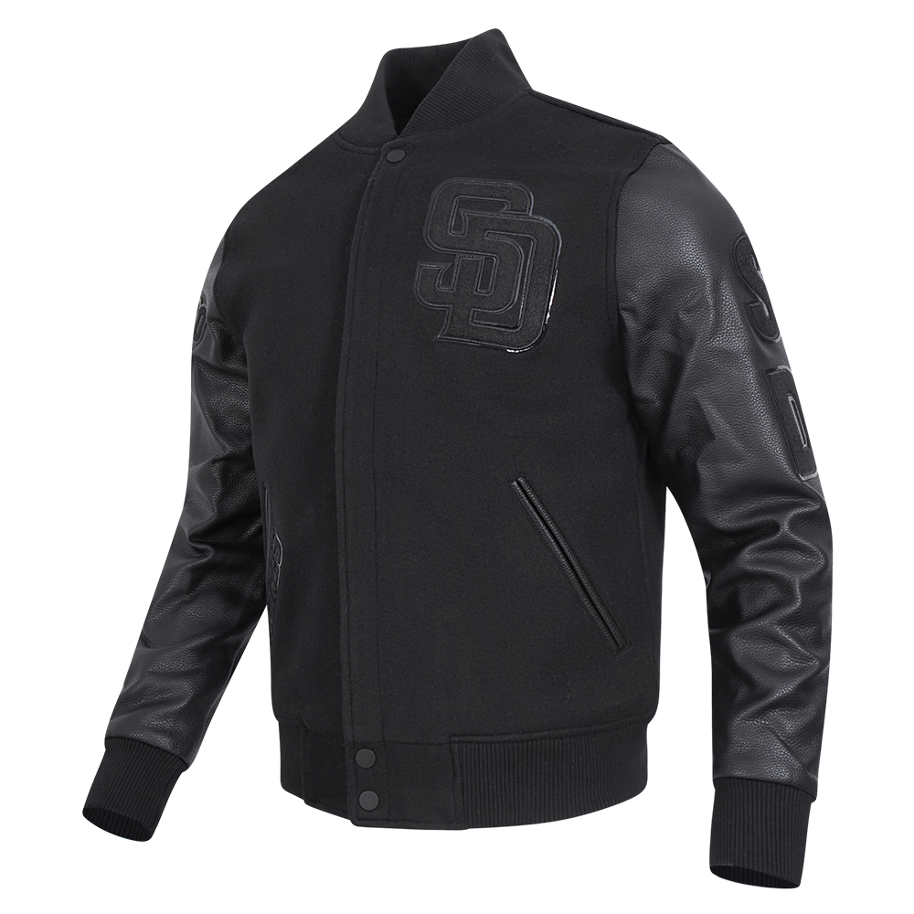 MLB SAN DIEGO PADRES TRIPLE BLACK WOOL MEN'S VARSITY JACKET (TRIPLE BLACK)