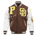 MLB SAN DIEGO PADRES MASH UP MEN'S RIB WOOL VARSITY JACKET (BROWN/WHITE)