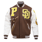 MLB SAN DIEGO PADRES MASH UP MEN'S RIB WOOL VARSITY JACKET (BROWN/WHITE)