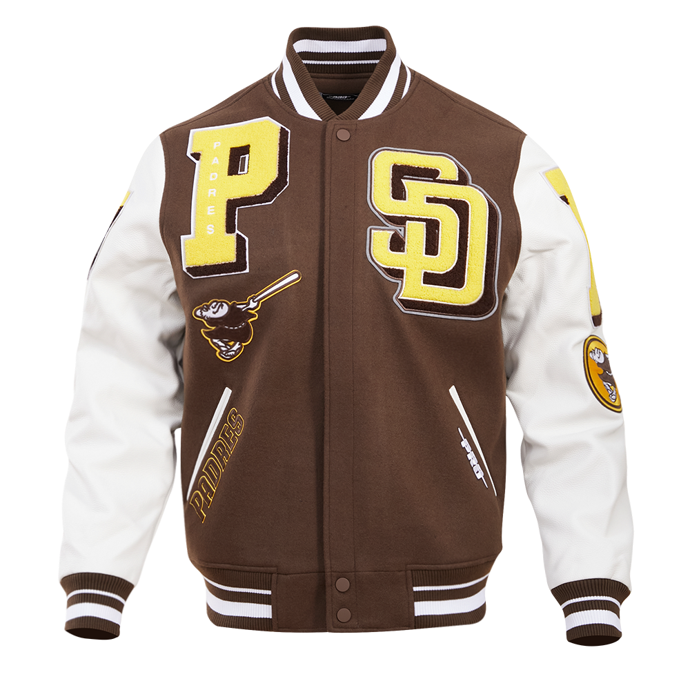 MLB SAN DIEGO PADRES MASH UP BLOUSON COLLÉGIAL EN LAINE À BORDS CÔTELÉS POUR HOMME (BRUN/BLANC)