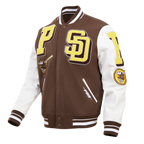 MLB SAN DIEGO PADRES MASH UP MEN'S RIB WOOL VARSITY JACKET (BROWN/WHITE)