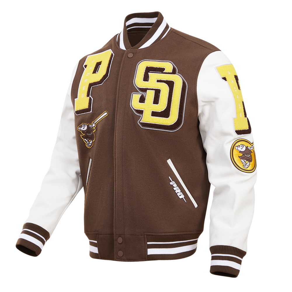 MLB SAN DIEGO PADRES MASH UP BLOUSON COLLÉGIAL EN LAINE À BORDS CÔTELÉS POUR HOMME (BRUN/BLANC)