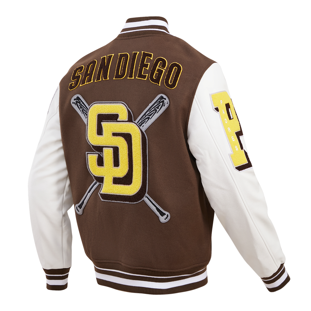MLB SAN DIEGO PADRES MASH UP MEN'S RIB WOOL VARSITY JACKET (BROWN/WHITE)
