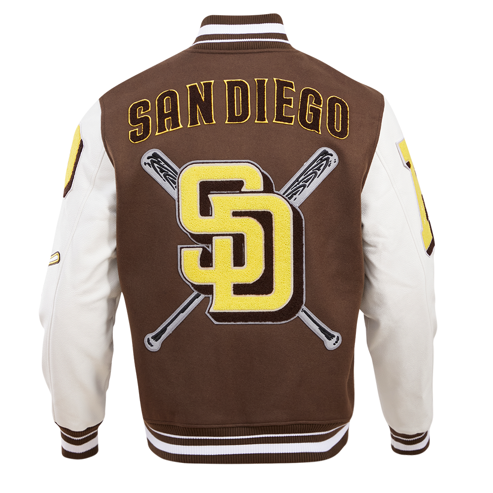MLB SAN DIEGO PADRES MASH UP MEN'S RIB WOOL VARSITY JACKET (BROWN/WHITE)