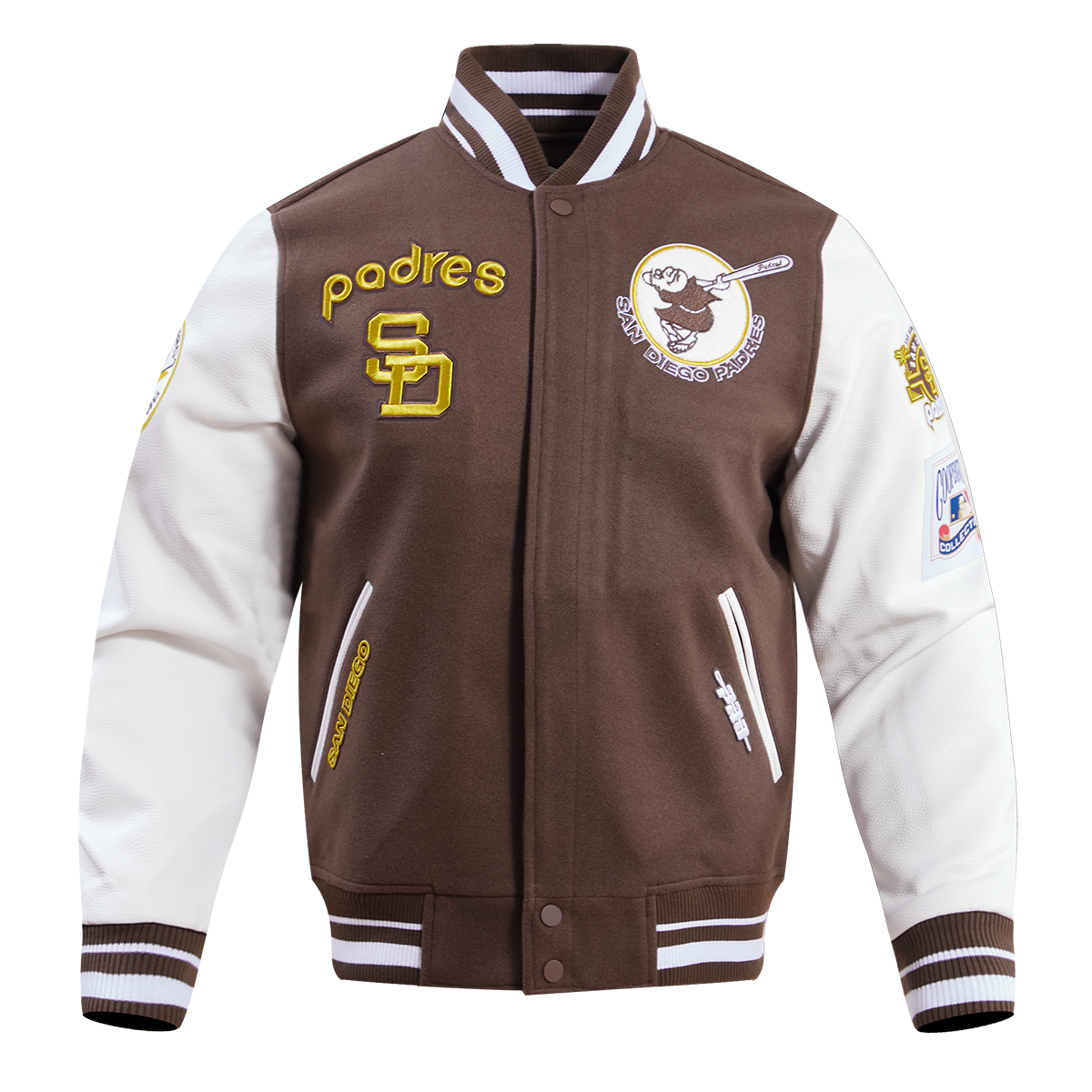 MLB SAN DIEGO PADRES RETRO CLASSIC MEN'S RIB WOOL VARSITY JACKET (BROWN/WHITE)