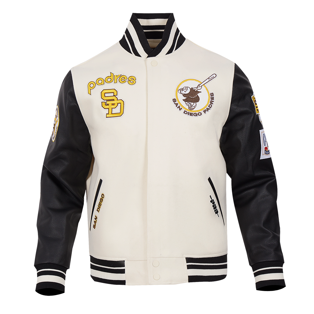 MLB SAN DIEGO PADRES RETRO CLASSIC MEN'S RIB WOOL VARSITY JACKET (EGGSHELL/BLACK)