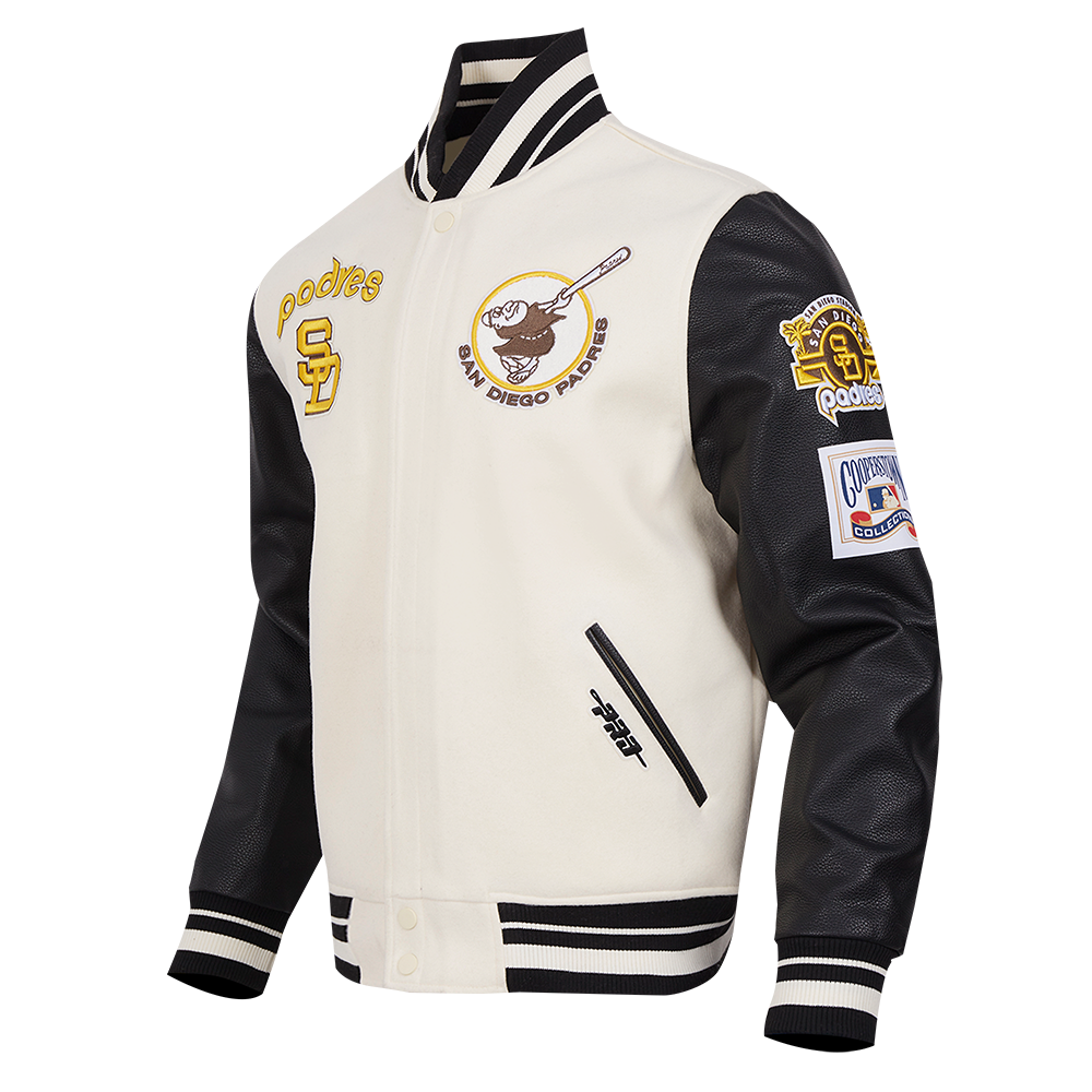 MLB SAN DIEGO PADRES RETRO CLASSIC MEN'S RIB WOOL VARSITY JACKET (EGGSHELL/BLACK)