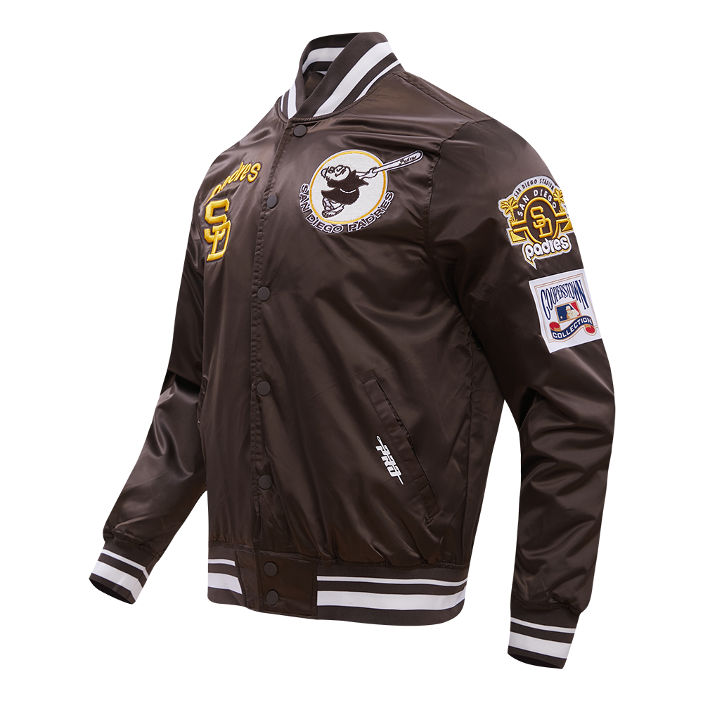 MLB SAN DIEGO PADRES RETRO CLASSIC BLOUSON EN SATIN À BORDS CÔTELÉS POUR HOMME (BRUN)