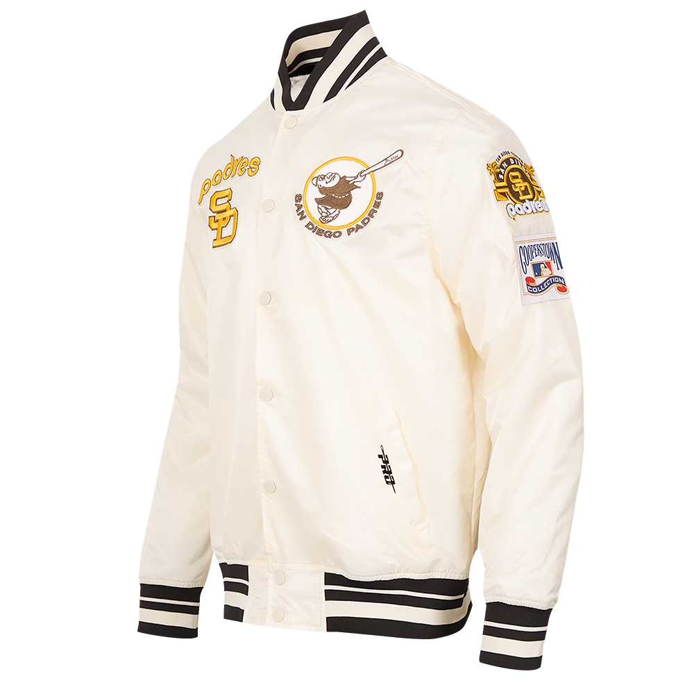 MLB SAN DIEGO PADRES RETRO CLASSIC MEN'S RIB SATIN JACKET (EGGSHELL/BLACK)