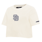 MLB SAN DIEGO PADRES REVERSE FRENCH TERRY HAUT EN JERSEY SIMPLE À COUPE CARRÉE POUR FEMME (COQUILLE D'ŒUF)