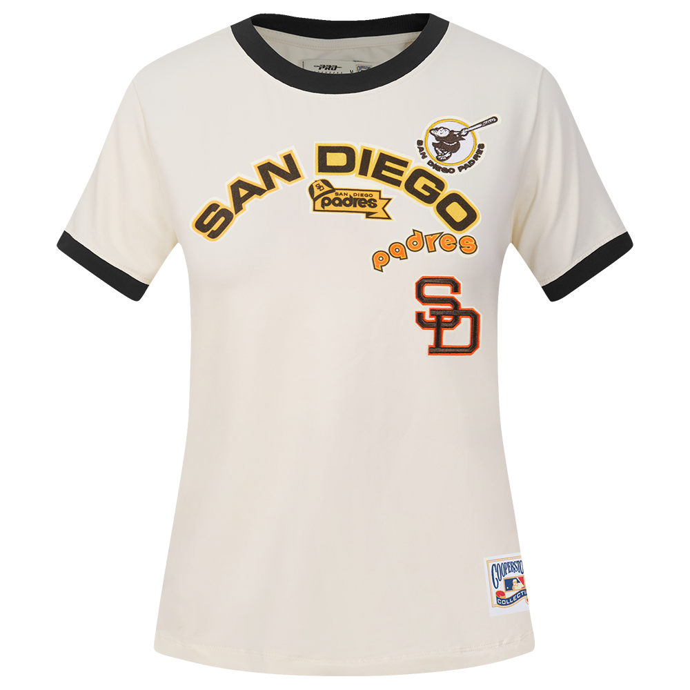 MLB SAN DIEGO PADRES RETRO CASCADE WOMEN'S RINGER TEE (EGGSHELL/ BLACK)