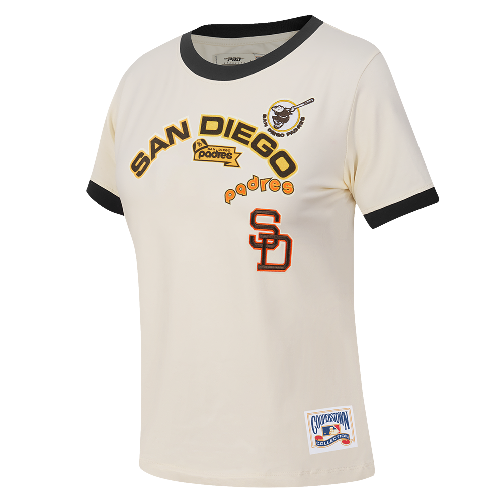 MLB SAN DIEGO PADRES RETRO CASCADE WOMEN'S RINGER TEE (EGGSHELL/ BLACK)