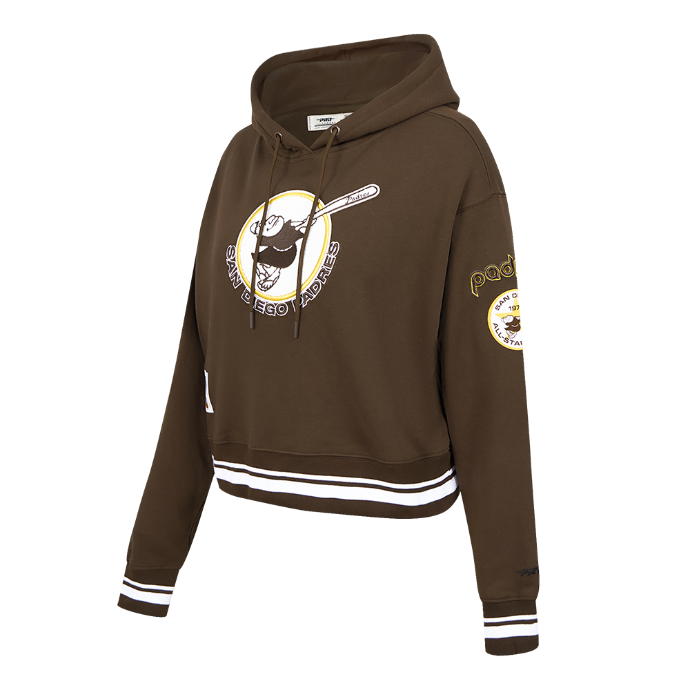 MLB SAN DIEGO PADRES RETRO CLASSIC WOMEN'S RIB CROPPED PULLOVER HOODIE (BROWN)